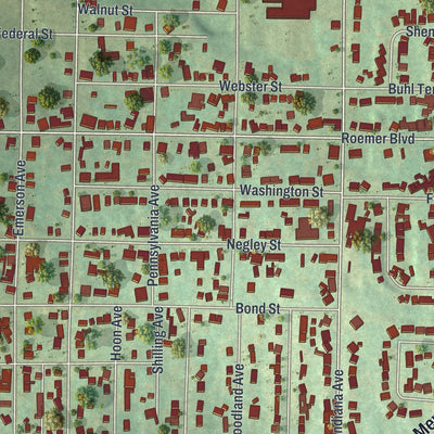 Close-up of the map of Farrell, Pennsylvania print showing street and building detail