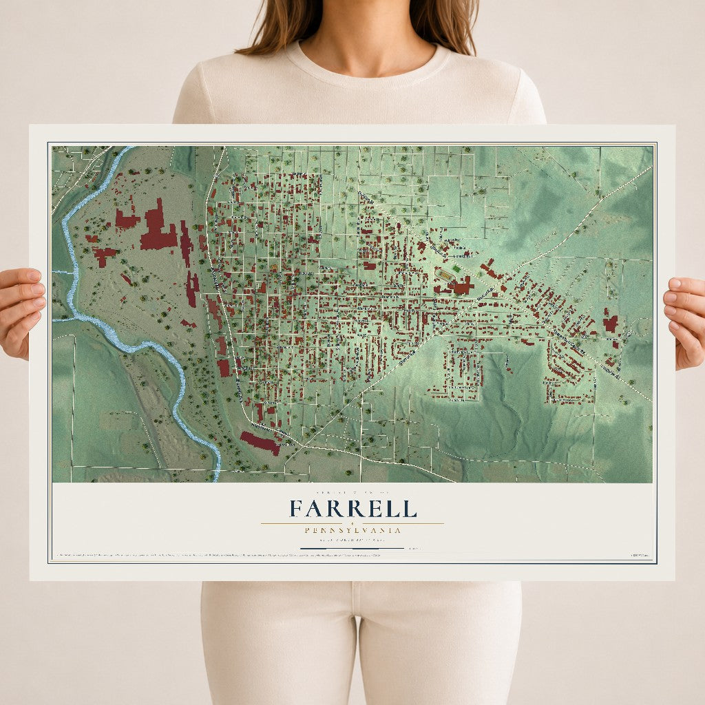 Map of Farrell, Pennsylvania, 18 x 24 inch unframed archival matte print