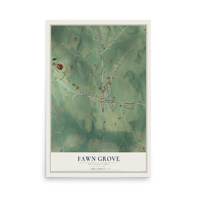 Map of Fawn Grove, Pennsylvania, 12 x 18 inch unframed archival matte print