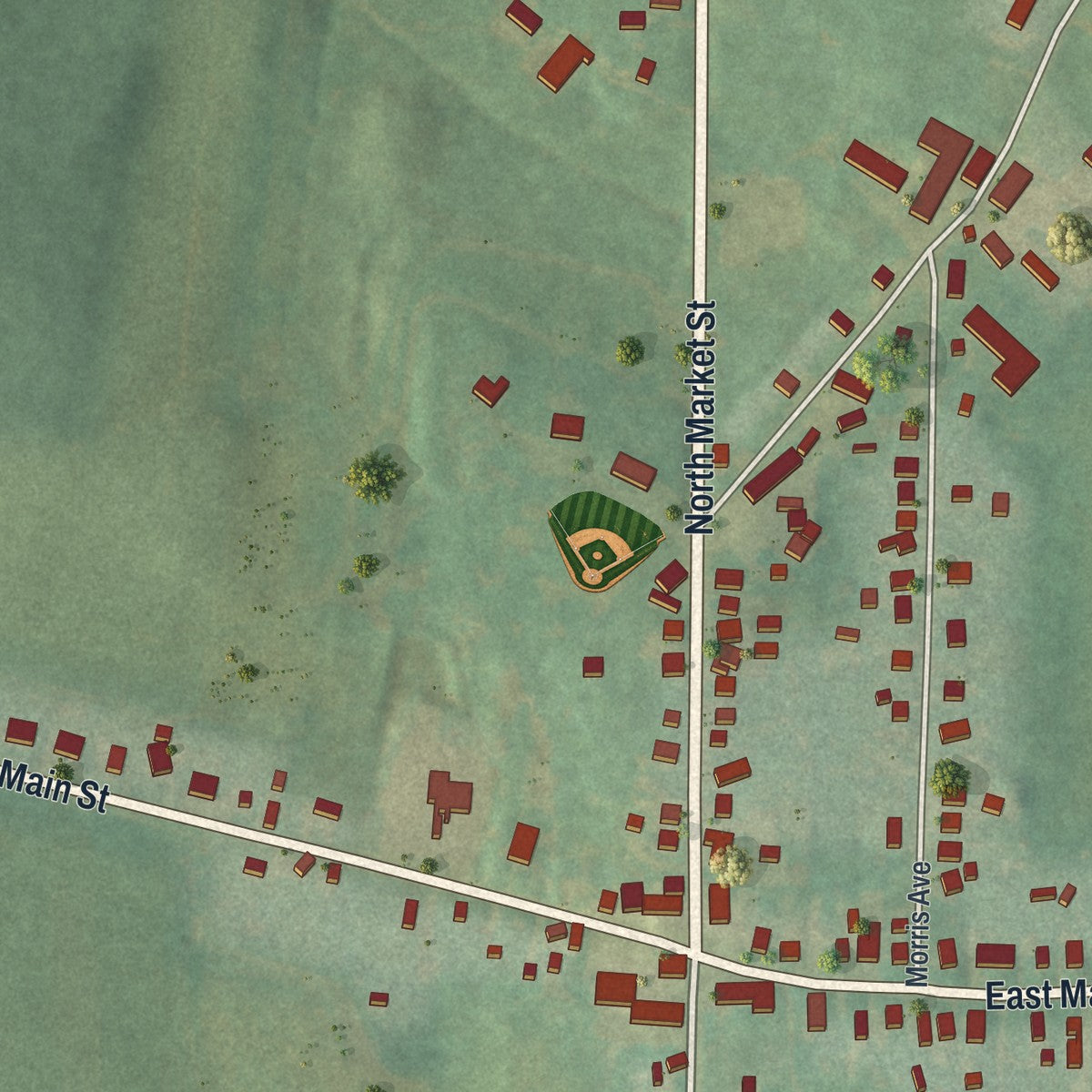 Close-up of the map of Fawn Grove, Pennsylvania print showing street and building detail