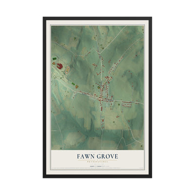 Map of Fawn Grove, Pennsylvania, 12 x 18 inch print in a black wood frame