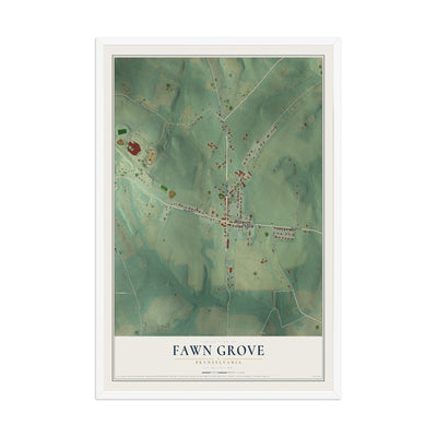 Map of Fawn Grove, Pennsylvania, 12 x 18 inch print in a white wood frame