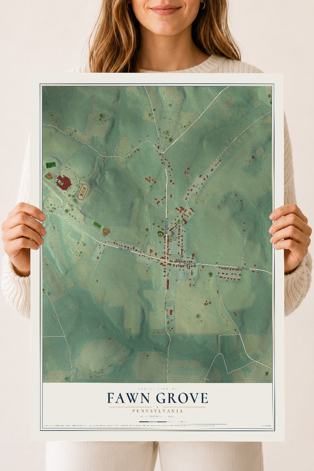 Map of Fawn Grove, Pennsylvania, 18 x 24 inch unframed archival matte print