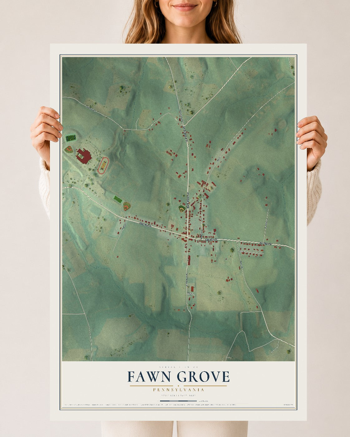 Map of Fawn Grove, Pennsylvania, 24 x 36 inch unframed archival matte print