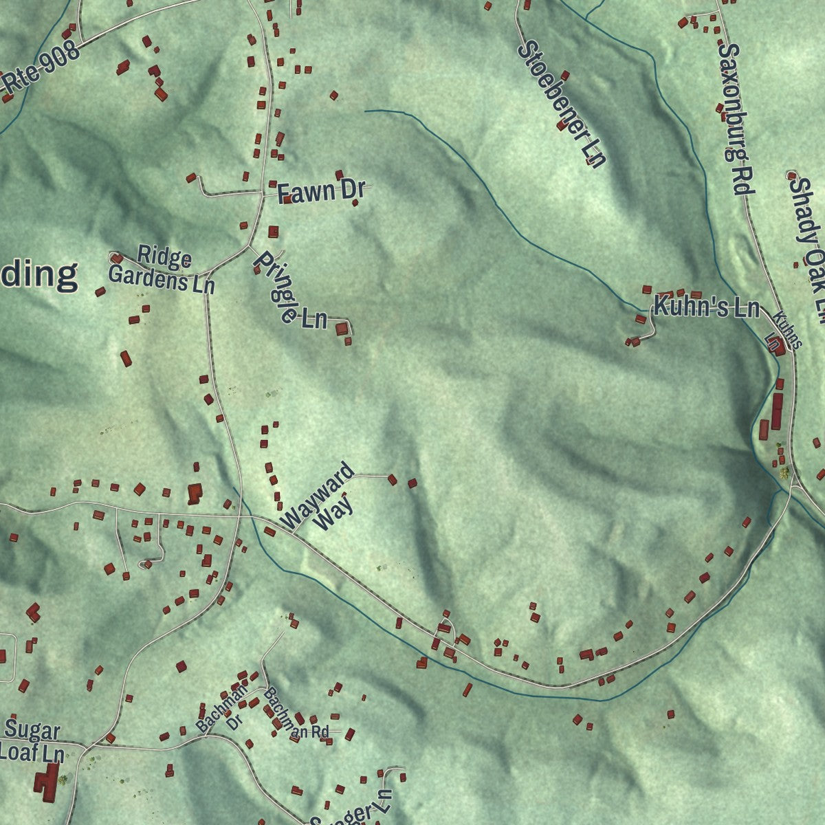 Second close-up of the map of Fawn, Allegheny County, Pennsylvania print showing more streets and buildings