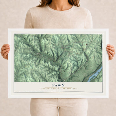 Map of Fawn, Allegheny County, Pennsylvania, 12 x 18 inch print in a white wood frame