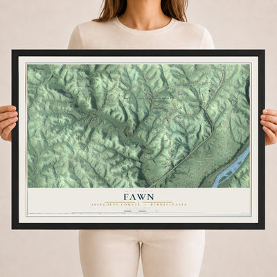 Map of Fawn, Allegheny County, Pennsylvania, 18 x 24 inch print in a black wood frame