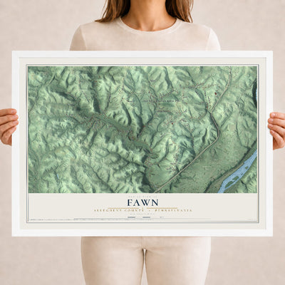 Map of Fawn, Allegheny County, Pennsylvania, 18 x 24 inch print in a white wood frame