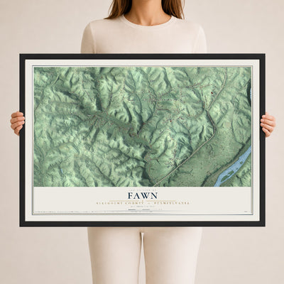 Map of Fawn, Allegheny County, Pennsylvania, 24 x 36 inch print in a black wood frame