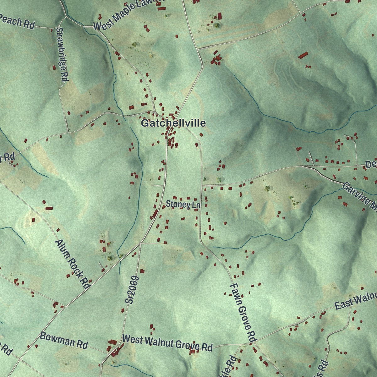 Second close-up of the map of Fawn, York County, Pennsylvania print showing more streets and buildings