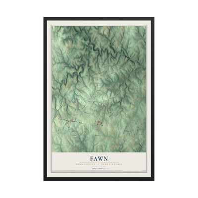 Map of Fawn, York County, Pennsylvania, 12 x 18 inch print in a black wood frame