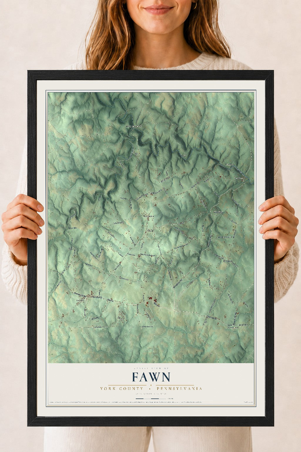 Map of Fawn, York County, Pennsylvania, 18 x 24 inch print in a black wood frame
