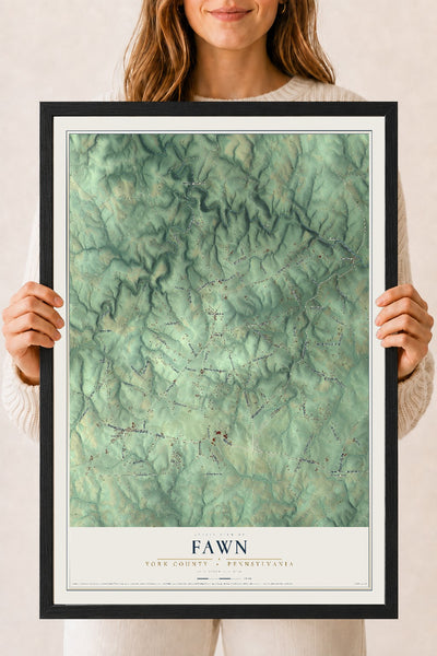 Map of Fawn, York County, Pennsylvania, 18 x 24 inch print in a black wood frame