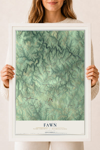 Map of Fawn, York County, Pennsylvania, 18 x 24 inch print in a white wood frame