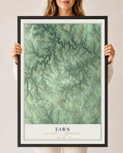 Map of Fawn, York County, Pennsylvania, 24 x 36 inch print in a black wood frame