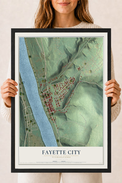 Map of Fayette City, Pennsylvania, 18 x 24 inch print in a black wood frame