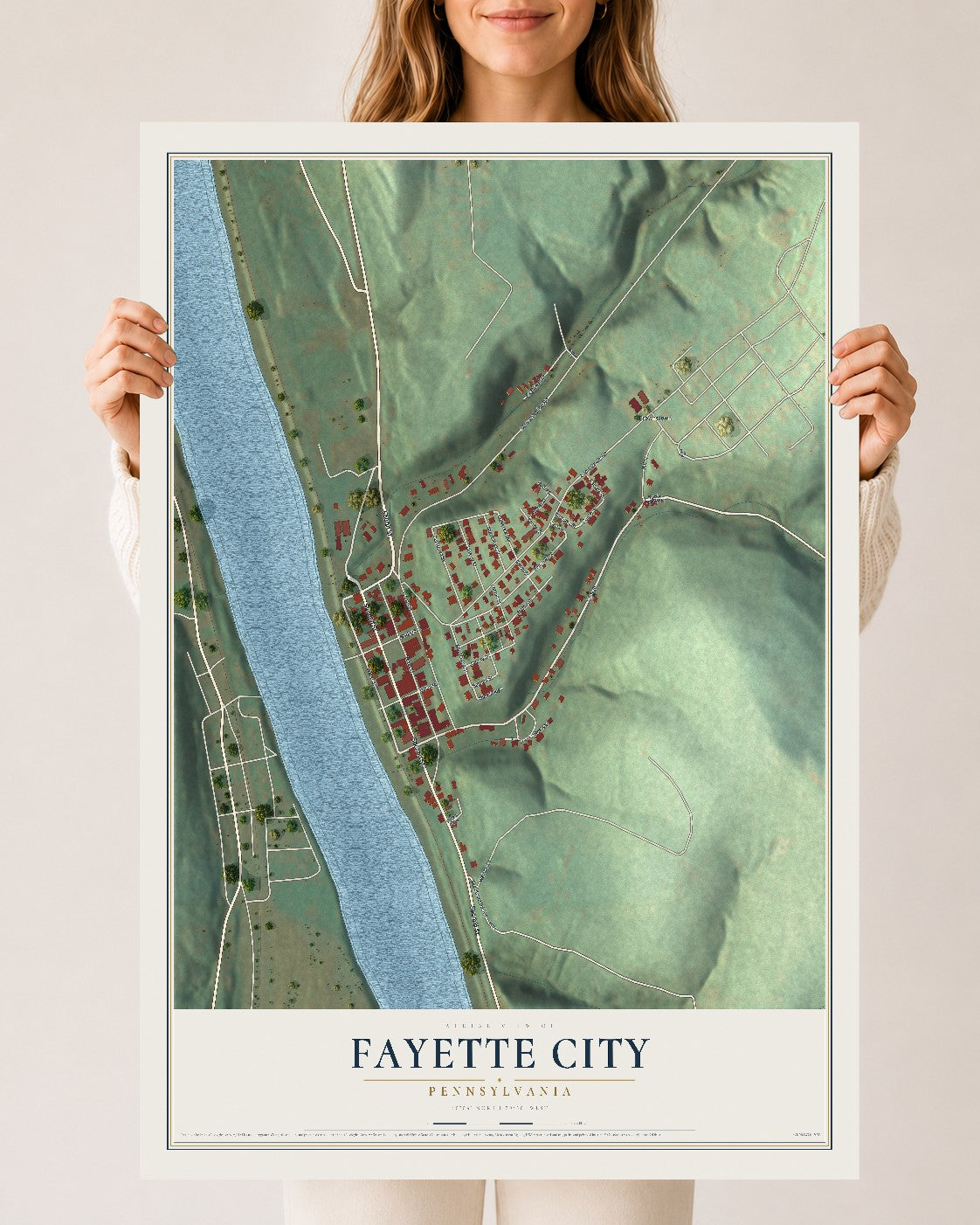 Map of Fayette City, Pennsylvania, 24 x 36 inch unframed archival matte print