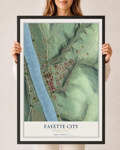 Map of Fayette City, Pennsylvania, 24 x 36 inch print in a black wood frame