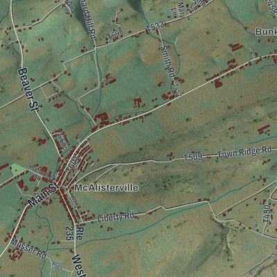 Close-up of the map of Fayette, Pennsylvania print showing street and building detail