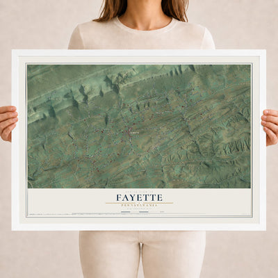 Map of Fayette, Pennsylvania, 18 x 24 inch print in a white wood frame