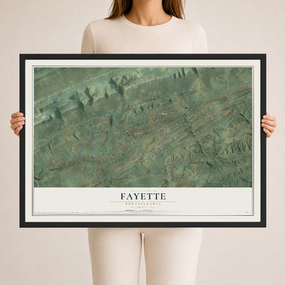 Map of Fayette, Pennsylvania, 24 x 36 inch print in a black wood frame