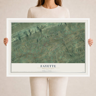 Map of Fayette, Pennsylvania, 24 x 36 inch print in a white wood frame