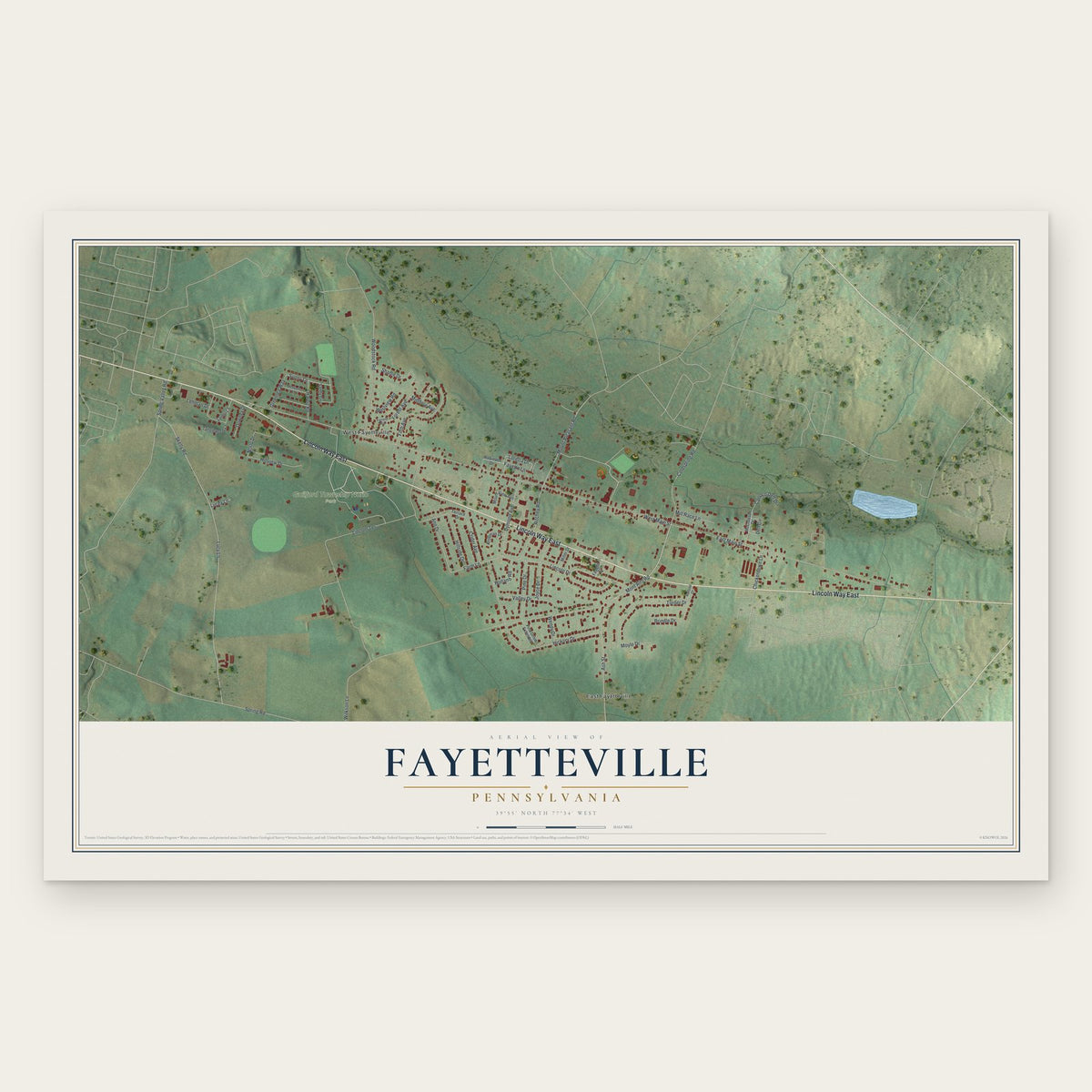 Fayetteville, Pennsylvania map print, the full design