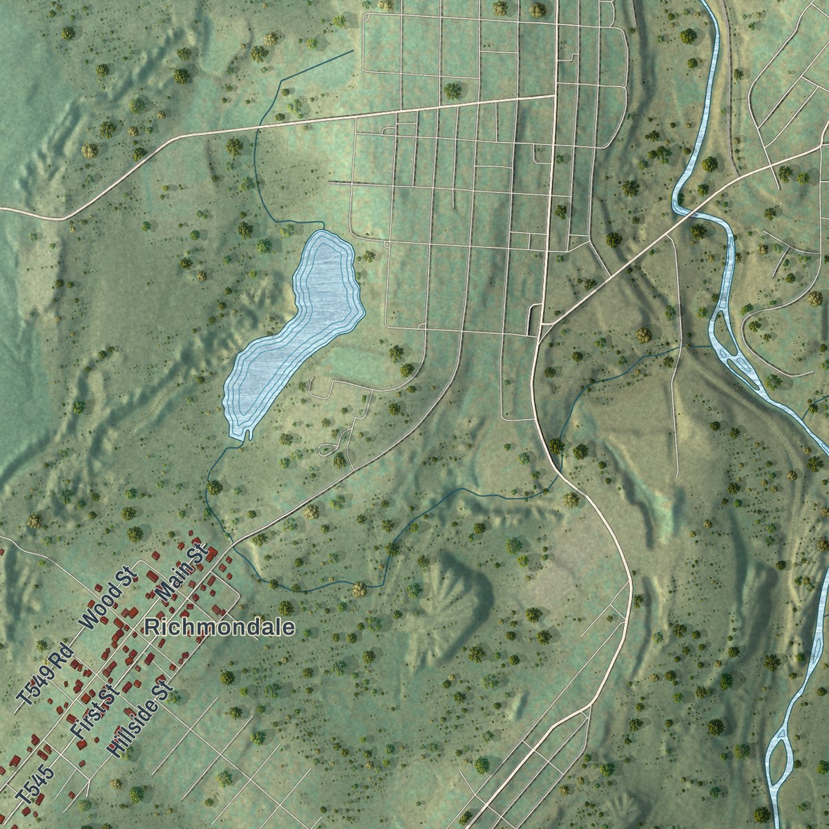 Close-up of the map of Fell, Pennsylvania print showing street and building detail