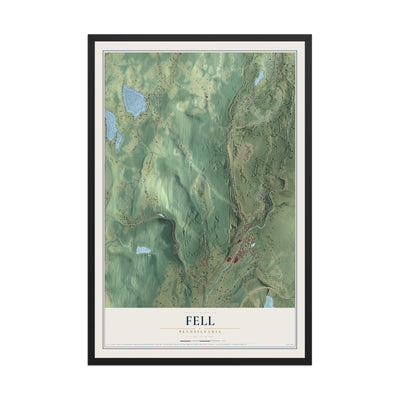 Map of Fell, Pennsylvania, 12 x 18 inch print in a black wood frame