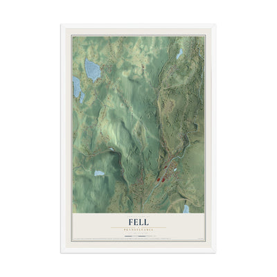 Map of Fell, Pennsylvania, 12 x 18 inch print in a white wood frame