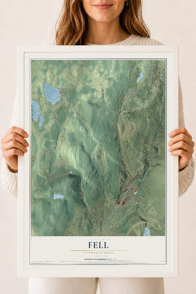 Map of Fell, Pennsylvania, 18 x 24 inch print in a white wood frame