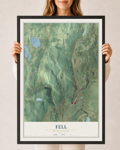 Map of Fell, Pennsylvania, 24 x 36 inch print in a black wood frame