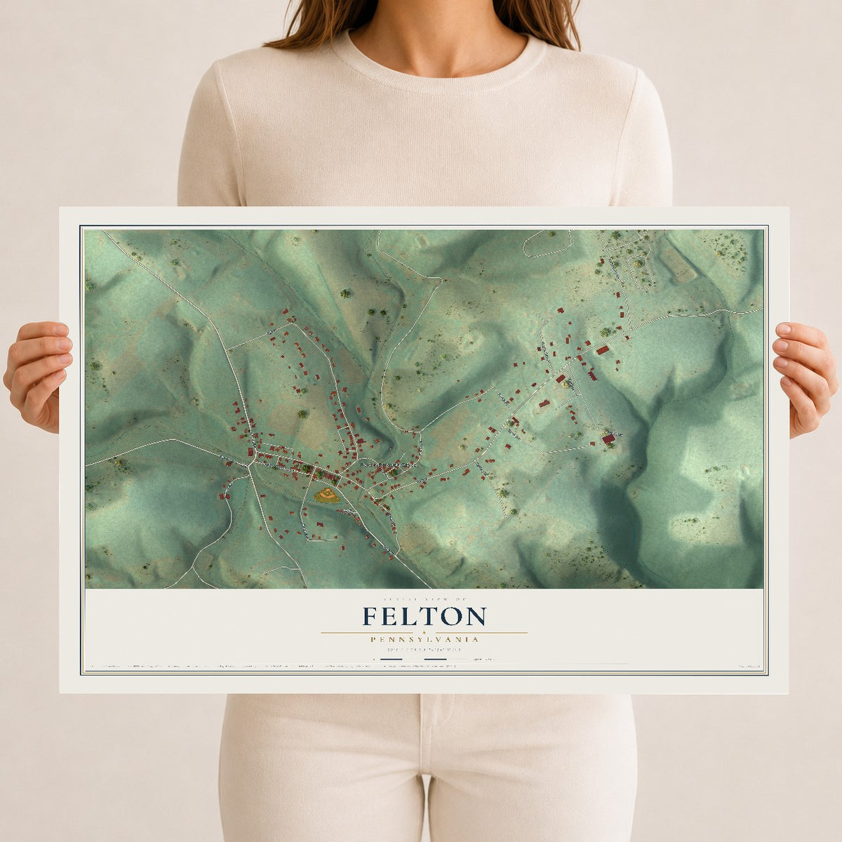 Map of Felton, Pennsylvania, 12 x 18 inch unframed archival matte print