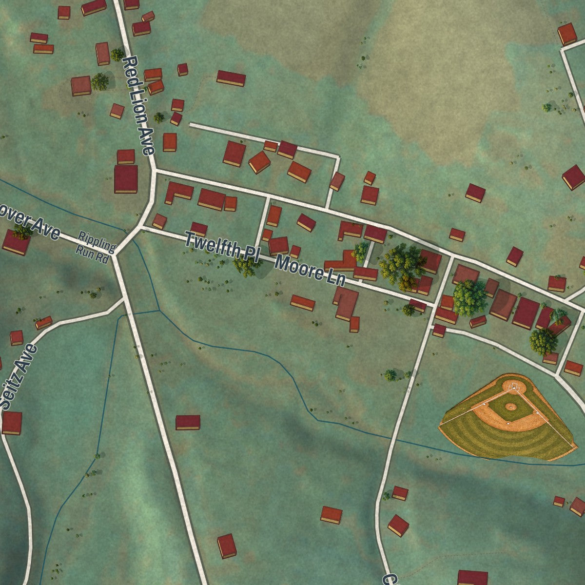 Close-up of the map of Felton, Pennsylvania print showing street and building detail