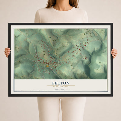 Map of Felton, Pennsylvania, 24 x 36 inch print in a black wood frame