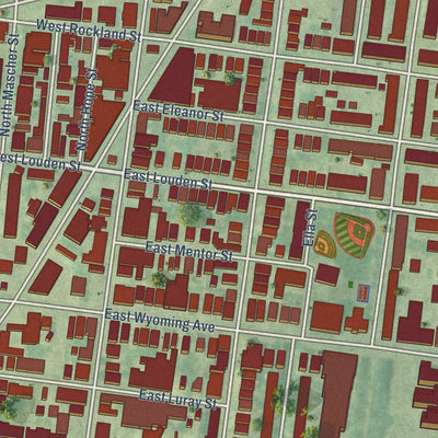 Close-up of the map of Feltonville, Pennsylvania print showing street and building detail