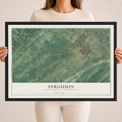 Map of Ferguson, Centre County, Pennsylvania, 18 x 24 inch print in a black wood frame