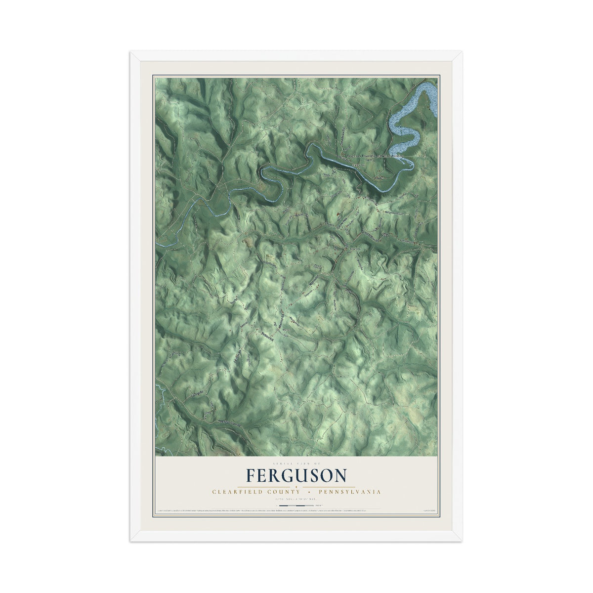 Map of Ferguson, Clearfield County, Pennsylvania, 12 x 18 inch print in a white wood frame