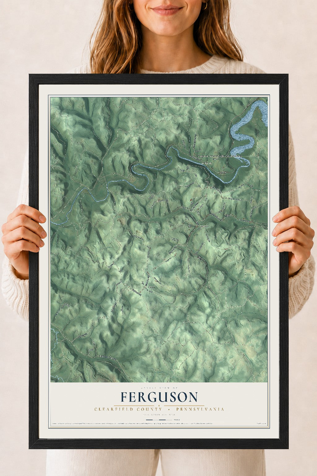 Map of Ferguson, Clearfield County, Pennsylvania, 18 x 24 inch print in a black wood frame