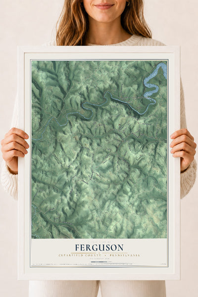 Map of Ferguson, Clearfield County, Pennsylvania, 18 x 24 inch print in a white wood frame