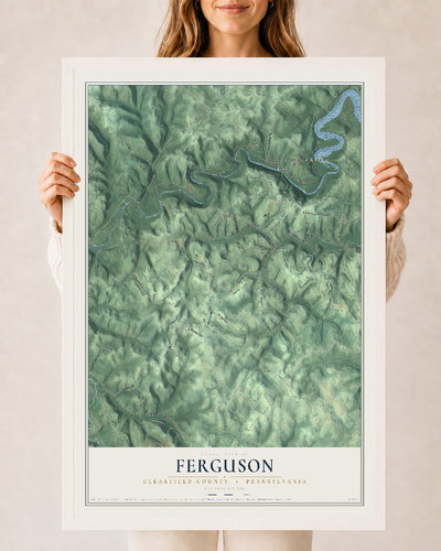 Map of Ferguson, Clearfield County, Pennsylvania, 24 x 36 inch print in a white wood frame
