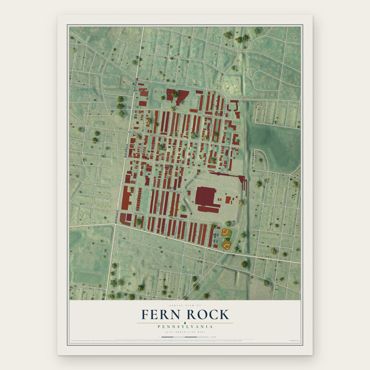 Fern Rock, Pennsylvania map print, the full design