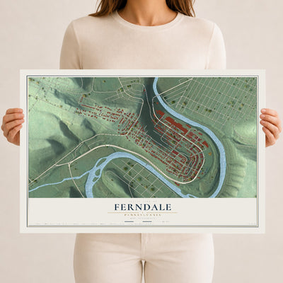 Map of Ferndale, Pennsylvania, 12 x 18 inch unframed archival matte print