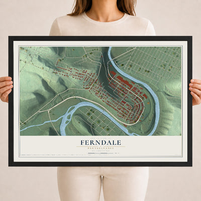 Map of Ferndale, Pennsylvania, 18 x 24 inch print in a black wood frame