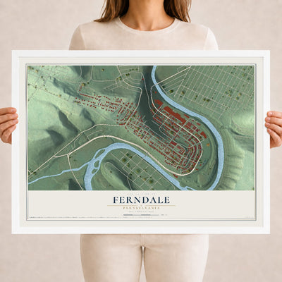 Map of Ferndale, Pennsylvania, 18 x 24 inch print in a white wood frame