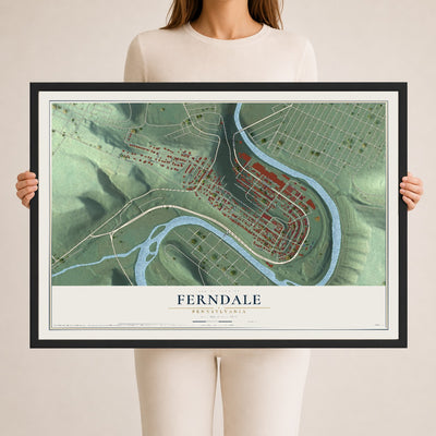 Map of Ferndale, Pennsylvania, 24 x 36 inch print in a black wood frame