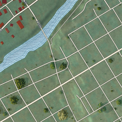 Close-up of the map of Fernville, Pennsylvania print showing street and building detail