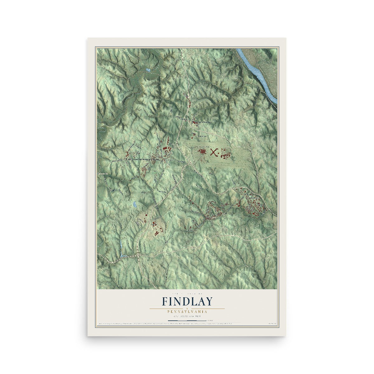 Map of Findlay, Pennsylvania, 12 x 18 inch unframed archival matte print