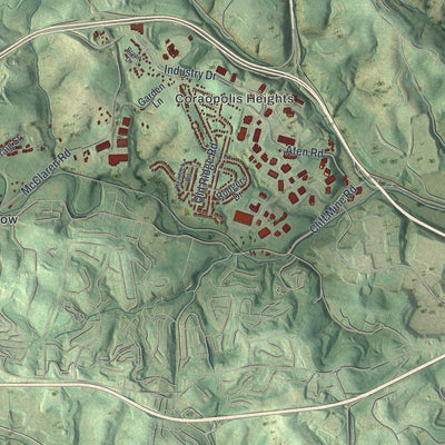 Second close-up of the map of Findlay, Pennsylvania print showing more streets and buildings