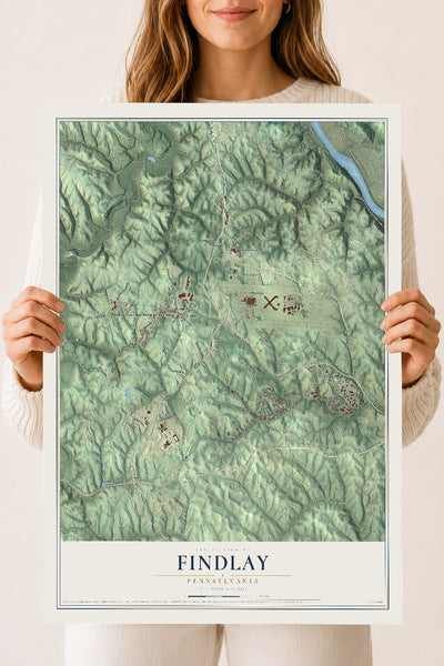 Map of Findlay, Pennsylvania, 18 x 24 inch unframed archival matte print